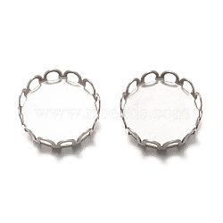 304 Stainless Steel Cabochon Settings, Lace Edge Bezel Cups, Flat Round, Stainless Steel Color,  Tray: 12mm, 13x3mm(STAS-H136-13B-P)