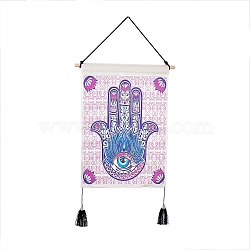 Polyester Decorative Wall Tapestrys, for Home Decoration, with Wood Bar, Nulon Rope, Plastic Hook, Rectangle, Hamsa Hand Pattern, 670x348x1.2mm(AJEW-C024-01Q)