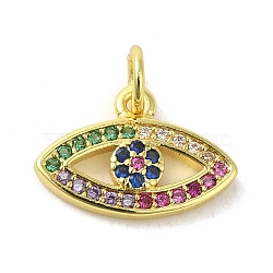 Brass Micro Pave Cubic Zirconia Charms, Real 18K Gold Plated, Eye Charms, Colorful, 14.5x10.5x2.5mm, Hole: 3mm(KK-M283-15D-02)