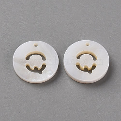 Natural Freshwater Shell Pendants, Flat Round with Letter, Letter.Q, 12x1.5mm, Hole: 1mm(SHEL-Q311-008Q)