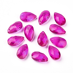 Faceted Glass Pendants, Teardrop, Magenta, 15x9.5x5.5mm, Hole: 1mm(X-GLAA-F069-S-A26)