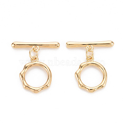 Brass Toggle Clasps, for DIY Jewelry Making, Nickel Free, Ring, Real 18K Gold Plated, Ring: 16.5x13.5x2.5mm, Hole: 1.2mm, Bar: 20.5x5x2.5mm, Hole:1.2mm, Jump Ring: 5x0.8mm, 3.5mm inner diameter(KK-T062-200G-NF)