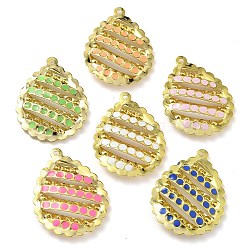 Rack Plating Brass Enamel Pendants, Long-Lasting Plated, Lead Free & Cadmium Free, Real 18K Gold Plated, Teardrop Charm, Mixed Color, 40x30x5mm, Hole: 1.8mm(KK-G515-04G)