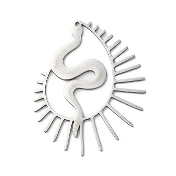 201 Stainless Steel Pendants, Snake Charm, Stainless Steel Color, 36x29x1mm, Hole: 1mm
