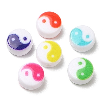 Printed Opaque Acrylic Beads, Yin-yang, Mixed Color, 7x4mm, Hole: 1.4mm