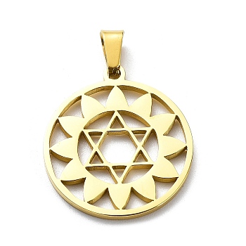 304 Stainless Steel Pendants, Sun with Star Charm, Golden, 22x20x1.4mm, Hole: 5.5x3mm