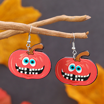 Halloween Creative Funny Acrylic Stud Earrings, Dark Orange, Pumpkin