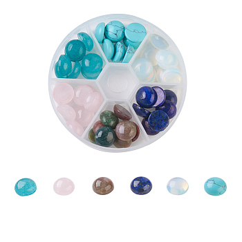 Natural & Synthetic Mixed Gemstone Cabochons, Half Round/Dome, 12x5mm, about 8pcs/compartment, 48pcs/box