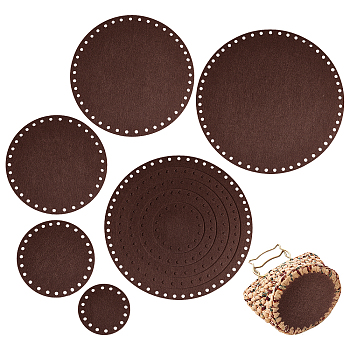 Elite 10 Sets 5 Style Flat Round Felt Fabric, for DIY Crafts Sewing Accessories, Dark Coffee, 10~30x0.3cm, Hole: 6mm, 5pcs/set, 2 sets/style