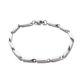 Unisex 201 Stainless Steel Bar Link Chain Bracelets, with Lobster Claw Clasps, Stainless Steel Color, 8-1/4 inch(21cm), 3mm