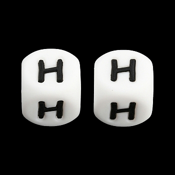 20Pcs White Cube Letter Silicone Beads 12x12x12mm Square Dice Alphabet Beads with 2mm Hole Spacer Loose Letter Beads for Bracelet Necklace Jewelry Making, Letter.H, 12mm, Hole: 2mm