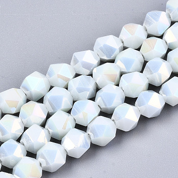 Electroplate Opaque Glass Beads Strands, AB Color Plated, Faceted, Round, White, 5.5x5.5x5.5mm, Hole: 1mm, about 97~99pcs/strand, 20.87 inch~21.26 inch(53cm~54cm)