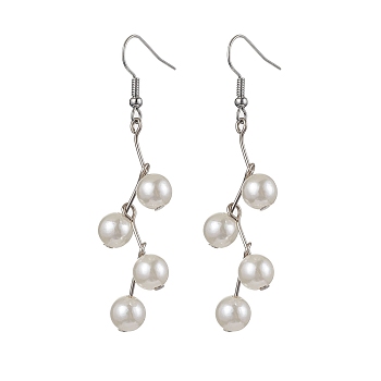 Round Imitation Pearl Acrylic Dangle Earrings, Iron Earrings for Women, WhiteSmoke, 65x8mm