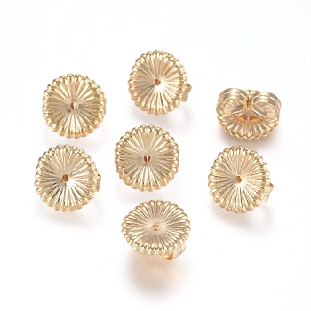 Brass Ear Nuts, Butterfly Earring Backs for Post Earrings, Flower, Real 14K Gold Plated, 9x4.5mm, Hole: 0.8mm