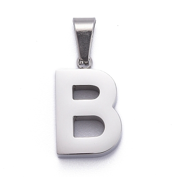 304 Stainless Steel Letter Pendants, Manual Polishing, Alphabet, Stainless Steel Color, Letter.B, 18.5x11.5x3.5mm, Hole: 7x3.5mm