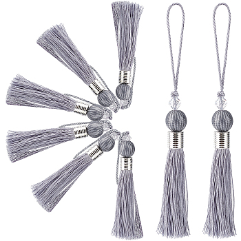 Gorgecraft 8Pcs Polyester Tassel Pendant Decorations, with CCB Plastic Beads, Gainsboro, 22.7~23.6cm