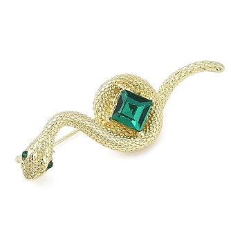 Alloy Rhinestone Brooches, Snake, Golden, 14x45mm