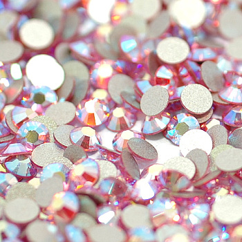 Glass Flat Back Rhinestone, Grade A, Back Plated, Faceted, AB Color, Half Round, Light Rose, 4.6~4.8mm