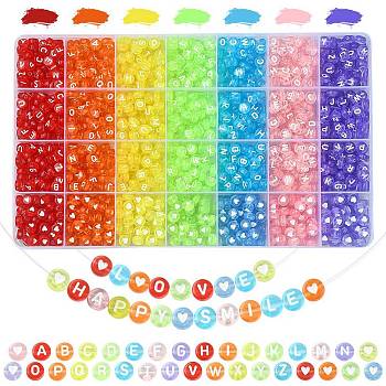 1400Pcs Transparent Acrylic Beads, Flat Round, Mixed Color, 7x3.5~4mm, Hole: 1.5~1.8mm