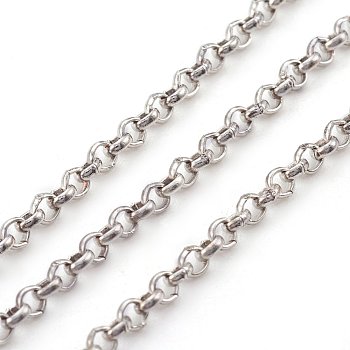Iron Rolo Chains, Belcher Chain, Unwelded, Platinum Color, with Spool, Link: about 2.5mm in diameter, 0.8mm thick, about 328.08 Feet(100m)/roll