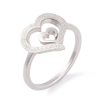 304 Stainless Steel Heart Finger Ring for Women, Stainless Steel Color, US Size 6~9(16.5~18.9mm)