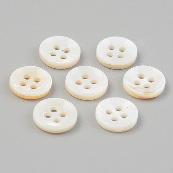 Natural 4-Hole Freshwater Shell Buttons, Flat Round, Seashell Color, 10x2mm, Hole: 1.5mm