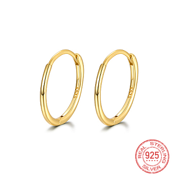 925 Sterling Silver Huggie Hoop Earrings, with S925 Stamp, Real 18K Gold Plated, 10mm