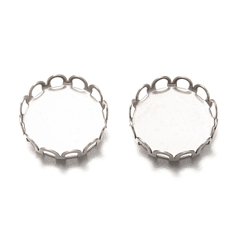 304 Stainless Steel Cabochon Settings, Lace Edge Bezel Cups, Flat Round, Stainless Steel Color,  Tray: 12mm, 13x3mm