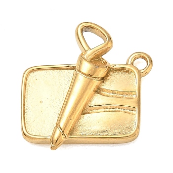304 Stainless Steel Pendants, Sandwich Charms, Long-Lasting Plated, Ion Plating(IP), Golden, 17x16x4mm, Hole: 1.5mm