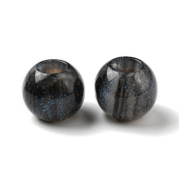 Resin European Beads, Large Hole Beads with Glitter Powder, Round, Black, 13.5x13mm, Hole: 4mm