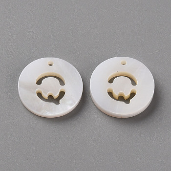 Natural Freshwater Shell Pendants, Flat Round with Letter, Letter.Q, 12x1.5mm, Hole: 1mm