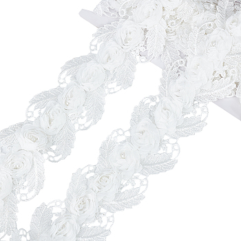 3 Yards Polyester Flower Lace Trim, with Plastic Bead, Garment Accessories, White, 75x1.3~10mm