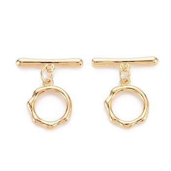 Brass Toggle Clasps, for DIY Jewelry Making, Nickel Free, Ring, Real 18K Gold Plated, Ring: 16.5x13.5x2.5mm, Hole: 1.2mm, Bar: 20.5x5x2.5mm, Hole:1.2mm, Jump Ring: 5x0.8mm, 3.5mm inner diameter