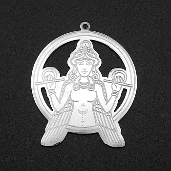 201 Stainless Steel Pendants, Laser Cut, Ring with Goddess, Stainless Steel Color, 37.5x31.5x1mm, Hole: 1.5mm