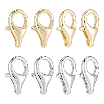 8Pcs 2 Colors Brass Lobster Claw Clasps, Parrot Trigger Clasps Jewelry Making Findings, Cadmium Free & Lead Free, Long-Lasting Plated, Mixed Color, 13x8x3.5mm, Hole: 2mm, 4pcs/color