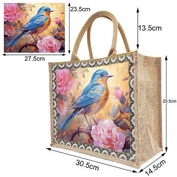 DIY Diamond Painting Handbag Kits, with Resin Rhinestones, Diamond Sticky Pen, Tray Plate and Glue Clay, Bird, 305x255x145mm