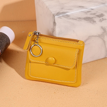 Imitation Leather Zippered Card Holder with Keyring, Coin Purse for Women, Gold, 12.5x9x2.5cm