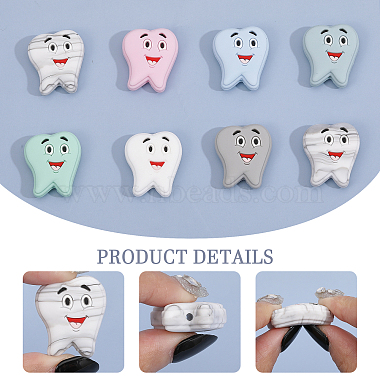14Pcs 7 Colors Tooth Food Grade Eco-Friendly Silicone Beads(SIL-FH0001-06)-5