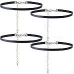 4Pcs Leather Choker Necklaces, with Brass Lobster Claw Clasps, Platinum, Black, 13.39 inch(34cm)(NJEW-SC0001-69)