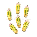 Alloy Enamel Pendants, Cactus, Light Gold, Green Yellow, 31x11x2mm, Hole: 1.5mm(PALLOY-T056-37C)