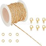 Brass Bar Link Chains Making, with 304 Stainless Steel Open Jump Rings & Lobster Claw Clasps, Real 18K Gold Plated, 1.3x0.2x0.12cm, 5m(MAK-CA0001-08G)