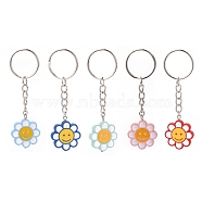 Flower Acrylic Pendant Keychain, with Iron Finding, for Key Bag Car Pendant Decoration, Smiling Face Pattern, 8.3cm, pendant: 29.5x25x4.5mm(KEYC-JKC00428-02)