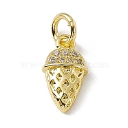 Brass Micro Pave Clear Cubic Zirconia Ice Cream Charms, with Open Jump Rings, Real 18K Gold Plated, 11x6x2.5mm, Jump Ring: 4.5x0.7mm, Inner Diameter: 3mm (ZIRC-F132-69G)