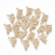 Brass Cubic Zirconia Charms, Letter, Clear, Real 18K Gold Plated, Letter.F, 10x6.5x1.5mm, Hole: 1mm(KK-S348-330F)