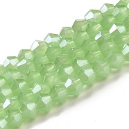 Imitation Jade Electroplate Glass Beads Strands, Pearl Luster Plated, Faceted, Bicone, Green, 2.9~3.3x2.5mm, Hole: 0.7mm, about 145~150pcs/strand, 16.34~16.54 inch(41.5~42cm)(EGLA-A039-J2mm-A01)