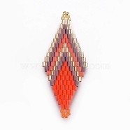 MIYUKI & TOHO Handmade Japanese Seed Beads Links, Loom Pattern, Rhombus, Tomato, 43~45x17.6~18.1x1.7~2mm, Hole: 1.2~1.5mm(SEED-E004-B09)