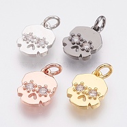 Brass Micro Pave Cubic Zirconia Charms, Lead Free & Cadmium Free, Skull, Mixed Color, 12.5x9x2mm, Hole: 2.8mm(ZIRC-F083-012-RS)