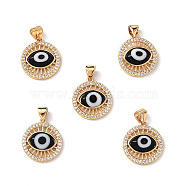 Lampwork Evil Eye Pendants with Clear Cubic Zirconia, Real 18K Gold Plated Brass Findings, Lead Free & Cadmium free, Black, 18x16x4mm, Hole: 3x3.5mm(ZIRC-L102-11G-03)