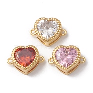 Rack Plating Brass Cubic Zirconia Connector Charms, Cadmium Free & Lead Free, Long-Lasting Plated, Real 18K Gold Plated, Heart, Mixed Color, 10x13x5mm, Hole: 1mm(KK-G452-11G)