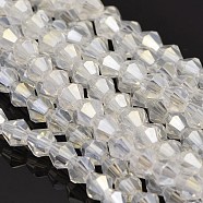 Faceted Bicone Electroplate Glass Beads Strands, AB Color Plated, Ghost White, 4x4.5mm, Hole: 1mm, about 92~96pcs/strand, 13.78~14.37 inch(EGLA-P016-4mm-AB01)